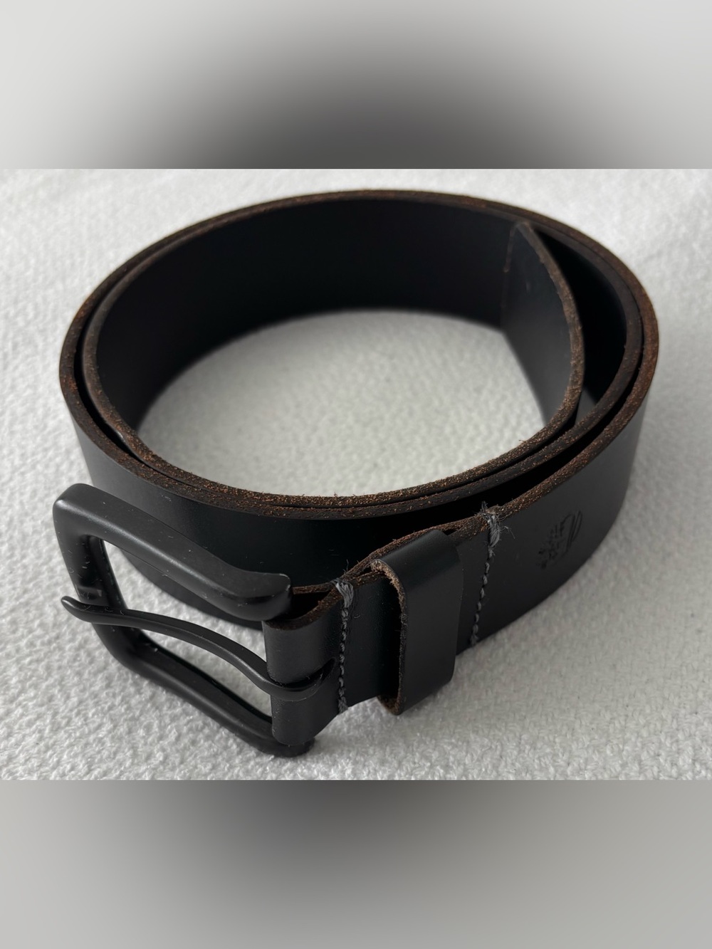 Timberland Black Leather Belt with Matte Buckle, Size 36